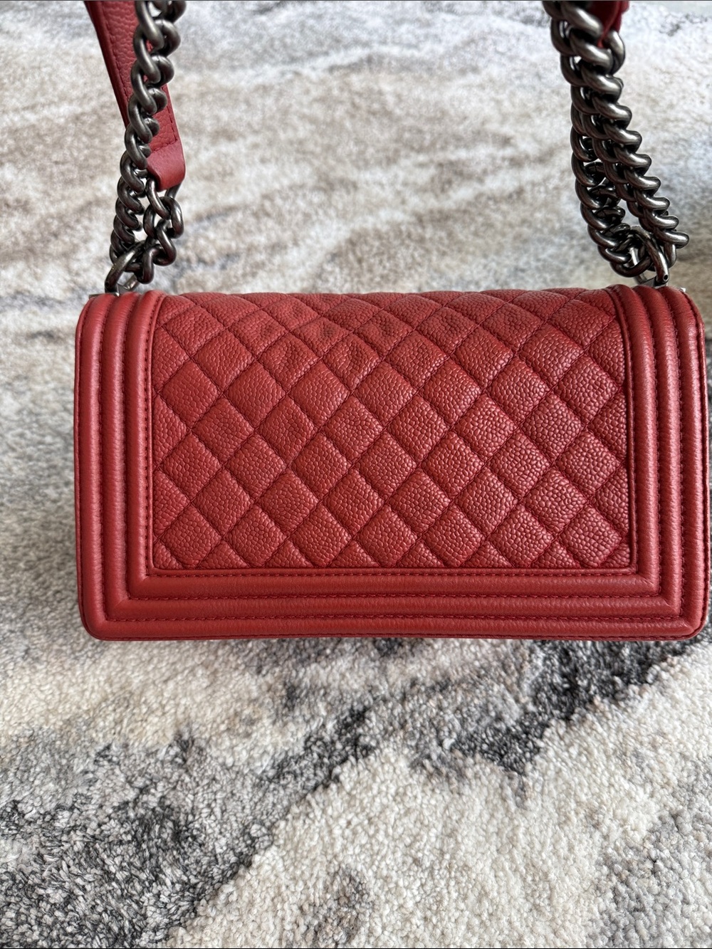 CHANEL Quilted Boy Flap Crossbody in Deep Red with Antique-Silver Hardware - Picture 6 of 16